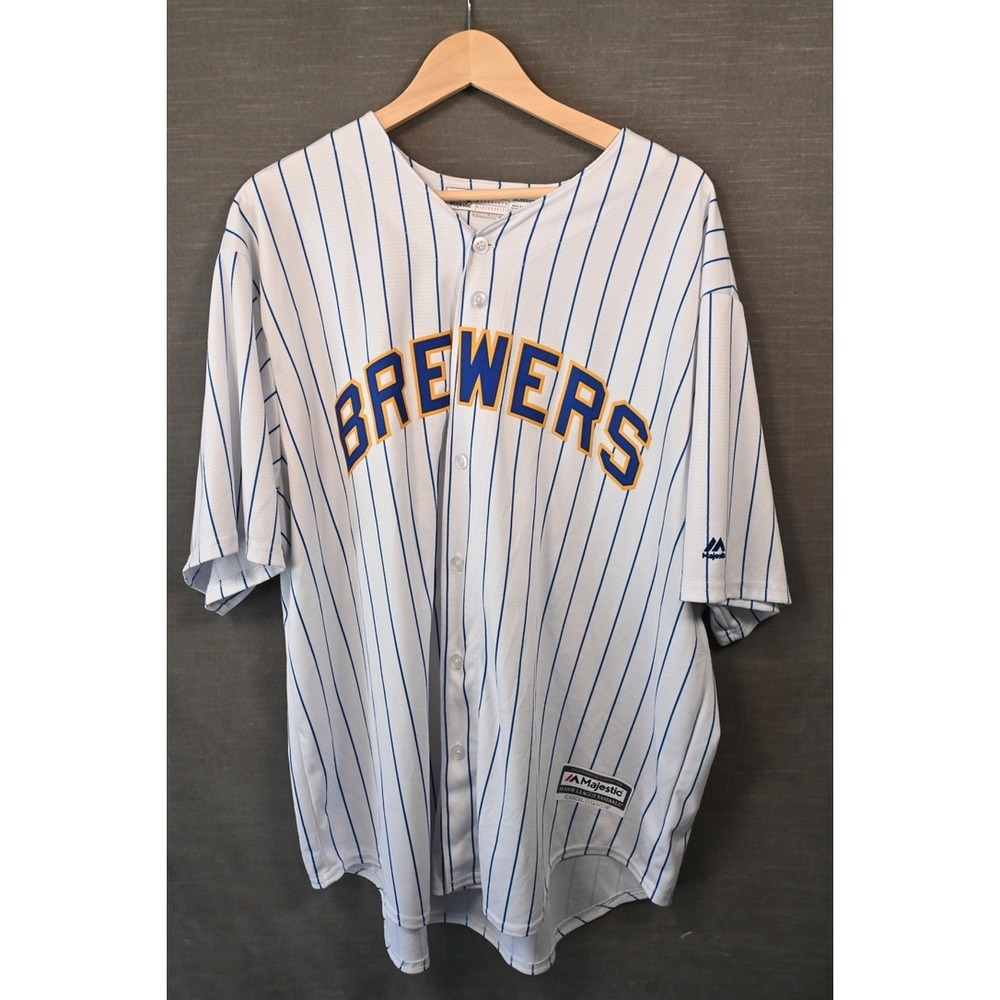 Majestic Milwaukee Brewers Christian Yelich 22 Pinstripe Jersey Mens 2XL White